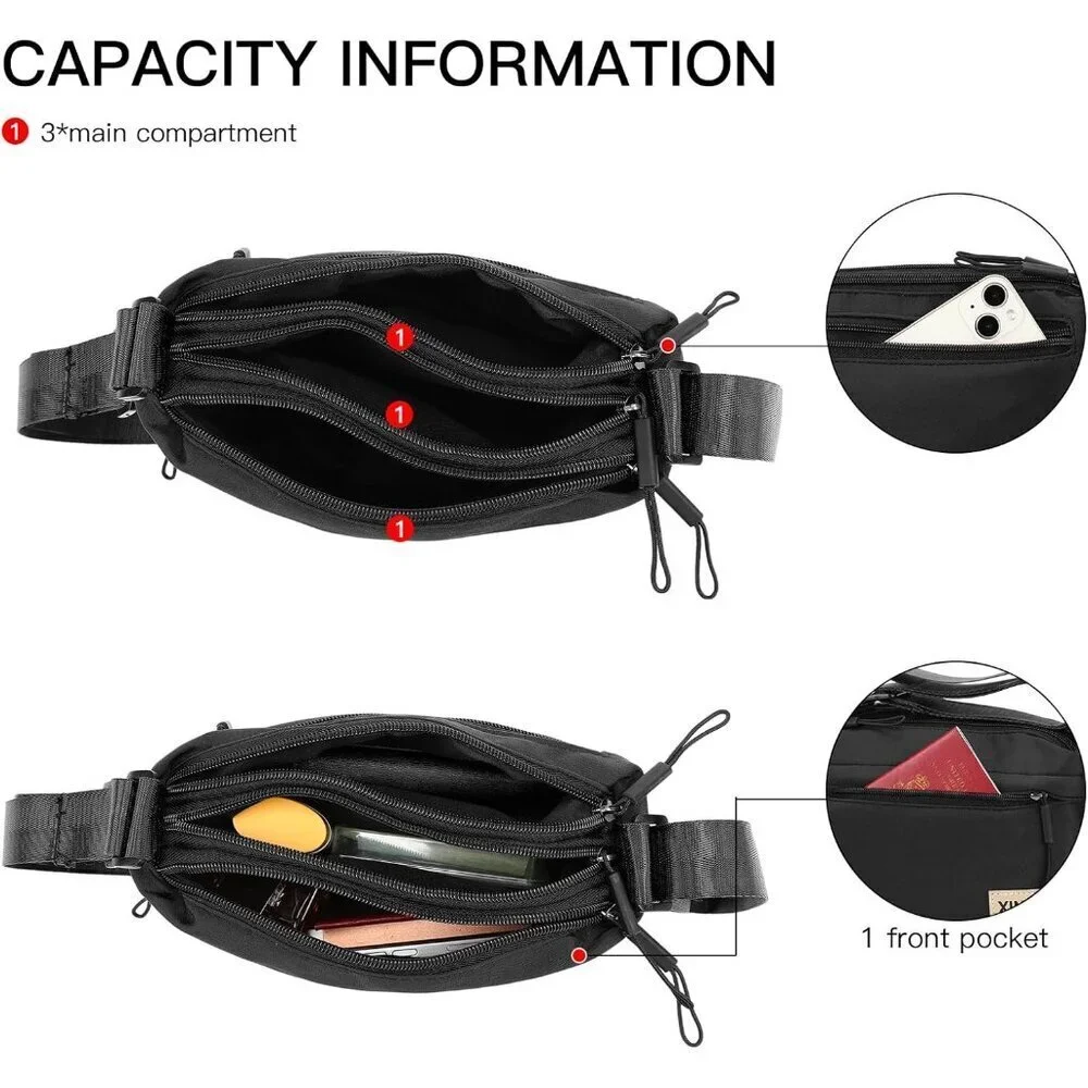 Crossbody Purse Nylon Small Shoulder Bag Multi-Pocket Adjustable Strap